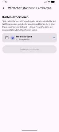 Screenshot der App im Bereich Karten exportieren