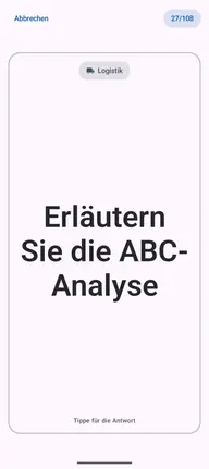 Lernkarte in der App, Vorderseite mit der Frage: Erläutern Sie die ABC-Analyse